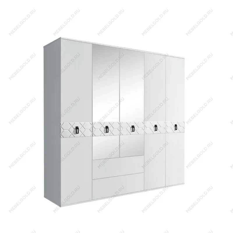 Шкаф 5-ти дверный с зеркалами, с ящиками, Bogemia Farfalle (Белый/Черный) БМШ1/51(Fa)