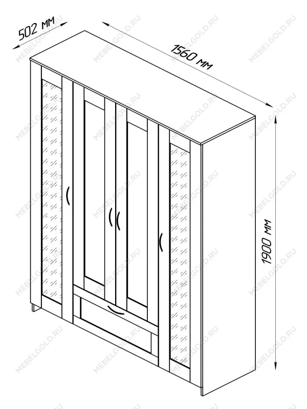Шкаф Сириус, 4 двери и 1 ящик с зеркалами, 156х50х190 см, дуб сонома | изображение 16