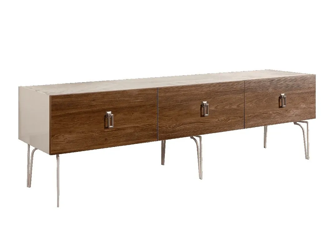 Тумба под телевизор 2.1м Bogemia Wood Fa (Слоновая кость) (Novabuk/Хром) БМТ-2(Wo)