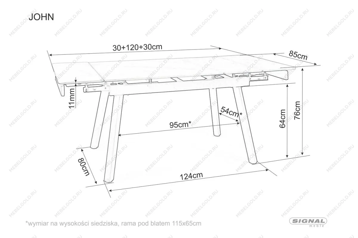 Стол обеденный Signal JOHN 150 раскладной (белый/черный) | изображение 6