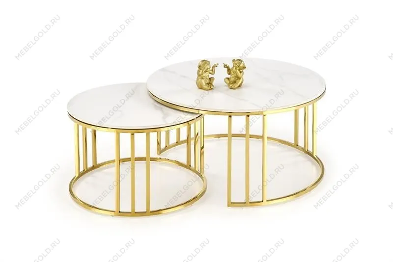 Комплект Halmar MERCURY 3, 2 стола журнальных (белый мрамор/золотой)