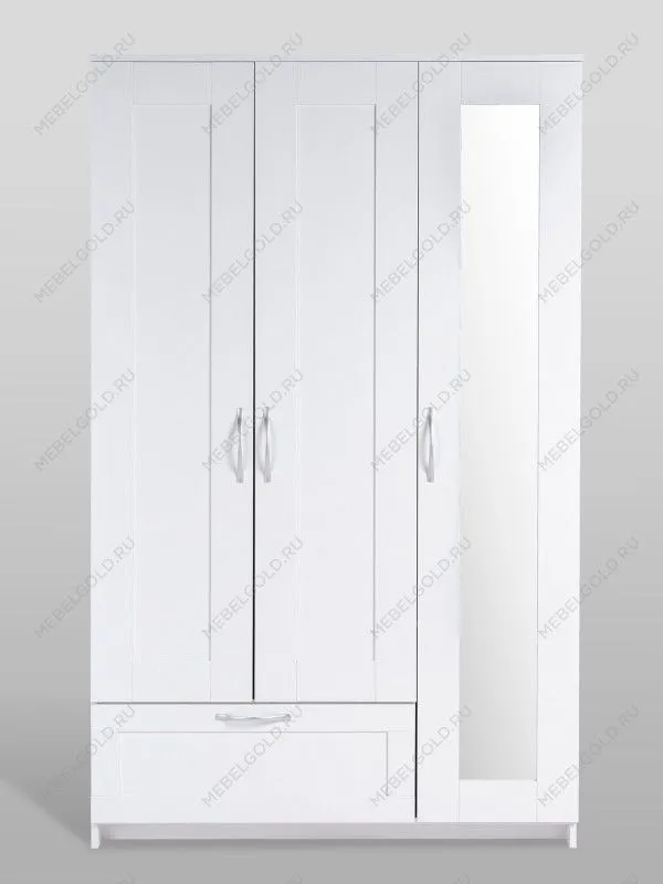 Шкаф Сириус, 3 двери и 1 ящик, 117х50х190 см, с зеркалом, белый | изображение 10