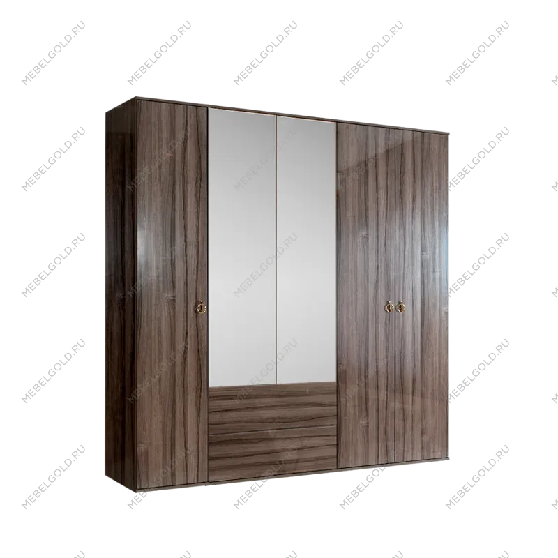 Шкаф 5-ти дверный с зеркалом, с ящиками Римини (Орех империя/Золото) РМШ1/51