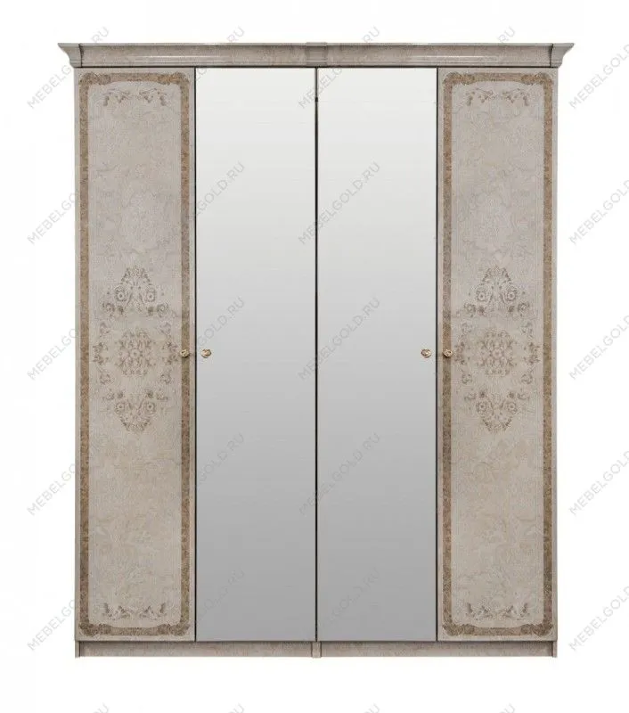 Шкаф Патрисия 4-дверный (2+2) с зеркалом крем корень глянец | изображение 1