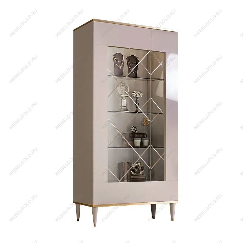 Витрина двухстворчатая левая Римини (слоновая кость золото) РМВ2-2С - Выставка Лобня