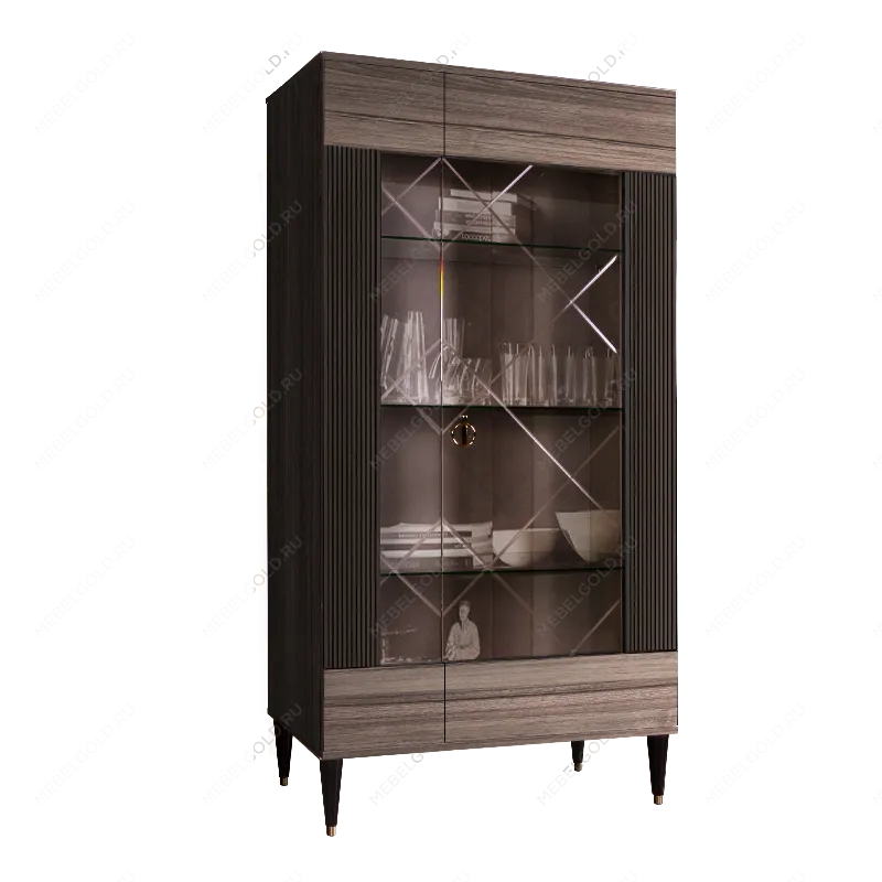 Витрина 2-ств. Римини СОЛО (Орех империя/Золото) (Левая) РМВ2-2С(s)