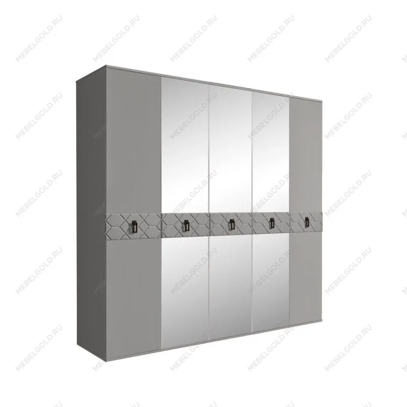 Шкаф 5-ти дв. с зеркалами Bogemia Farfalle (Серый/Черный) БМШ1/5(Fa)