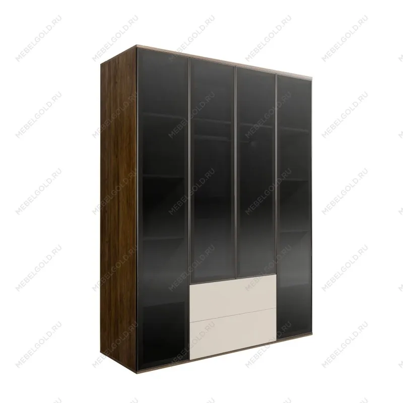 Шкаф 4-х дв. с ящиками Bogemia Woodline Air (Слоновая кость/Черный) БМШ2/42(4)