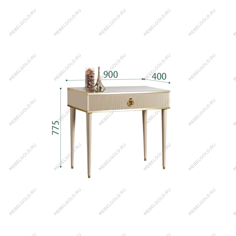 Стол туалетный узкий Римини СОЛО (Ваниль/Золото) РМСТ-1(s)[9]