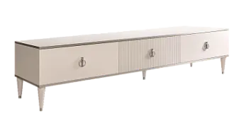 Тумба под телевизор 3 ящика Римини СОЛО (Слоновая кость/Серебро) РМТ-4(s)