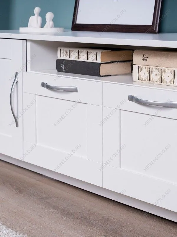 Тумба для ТВ Сириус, 2 двери и 2 ящика, 156х41х47 см, белая | изображение 6