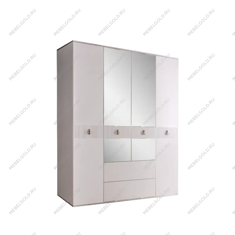 Шкаф 4-х дверный с зеркалом, с ящиками Римини СОЛО (Белый/Серебро) РМШ1/41(s)