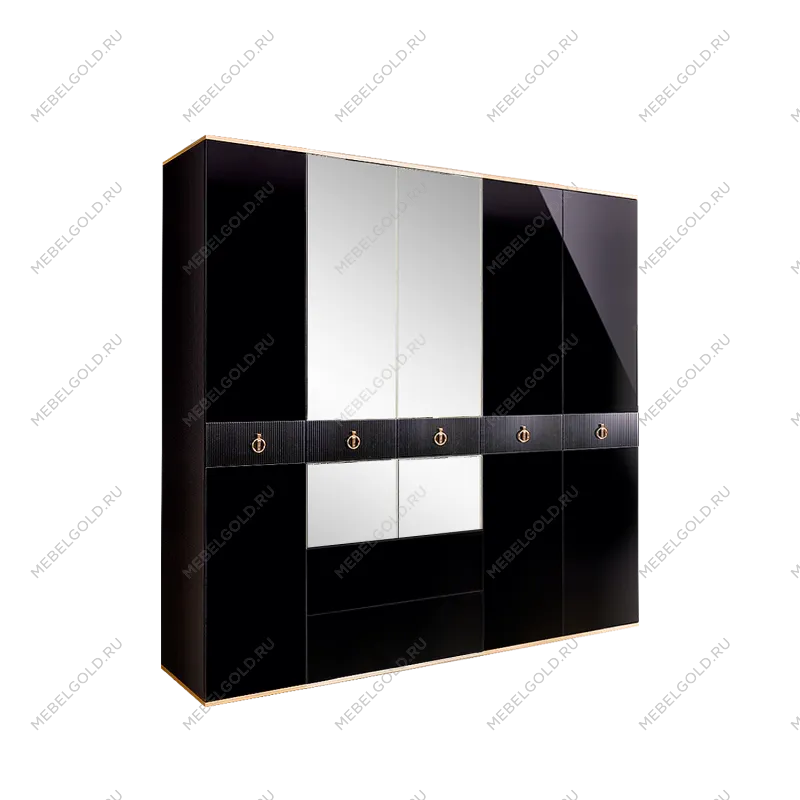 Шкаф 5-ти дверный с зеркалом, с ящиками Римини СОЛО (Черный/Золото) РМШ1/51(s)