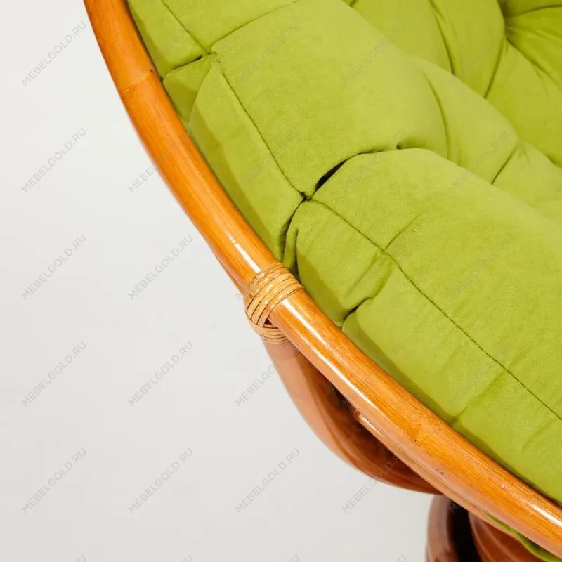 Кресло-качалка Papasan с подушкой Коньяк, флок Олива | изображение 5
