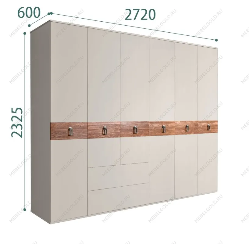 Шкаф 6-ти дверный с ящиками, Bogemia Wood Fa (Шелк/Хром) БМШ2/61(Wo)