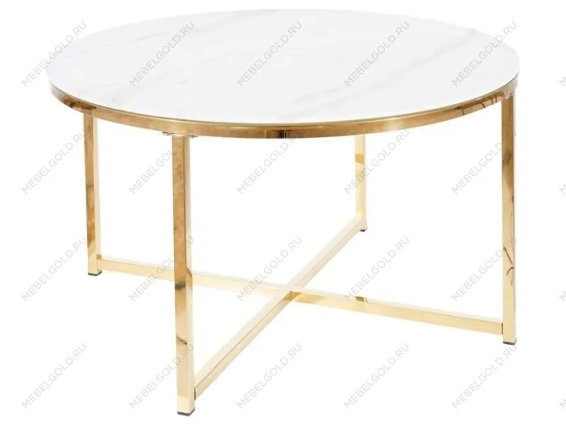 Стол журнальный Signal SALMA (эффект белого мрамора/золотой)