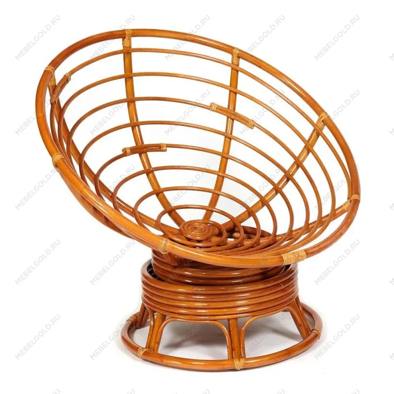 Кресло-качалка Papasan с подушкой Коньяк, флок Олива | изображение 1