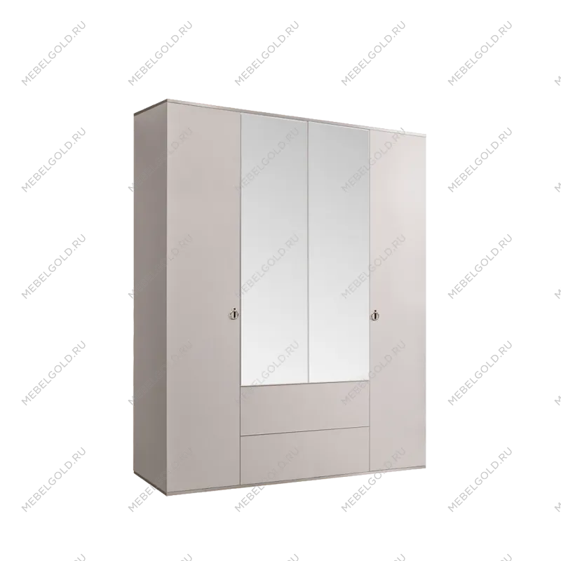 Шкаф 4-х дверный с зеркалом, с ящиками Римини (Слоновая кость/Серебро) РМШ1/41