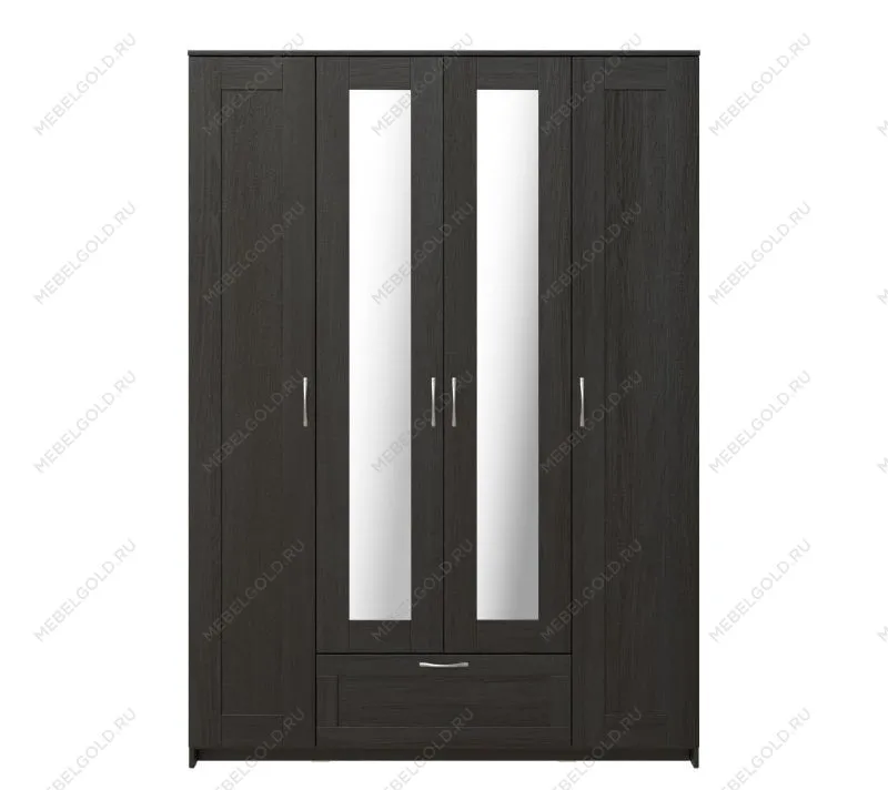 БРИМНЭС / СИРИУС Шкаф четырёхдверный ИКЕА / IKEA с одним выдвижным ящиком и двумя зеркалами, Дуб Венге | изображение 1