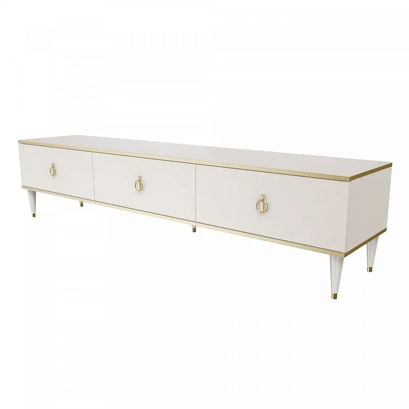 Тумба под телевизор 3 ящика Римини (Слоновая кость/Золото) РМТ-4