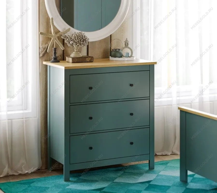 САГА комод 3 ящика темно-бирюзовый/ясень | изображение 5