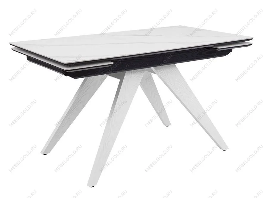 Стол Невада керамика (1400*800+300+300/керамика Gilf white/подстолье черный/ноги белый) | изображение 1