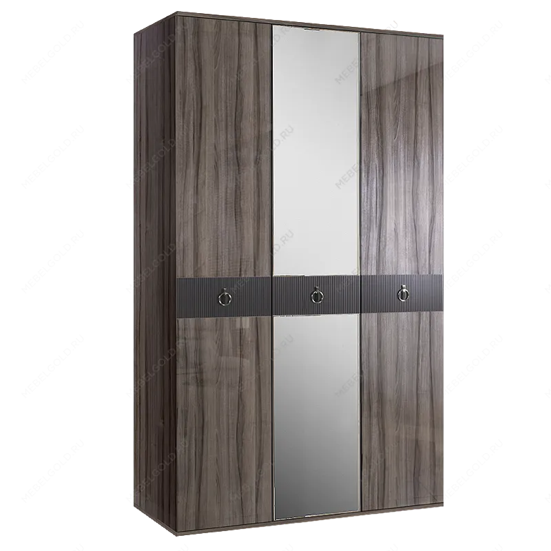 Шкаф 3-х дверный с зеркалом Римини СОЛО (Орех империя/Серебро) РМШ1/3(s)