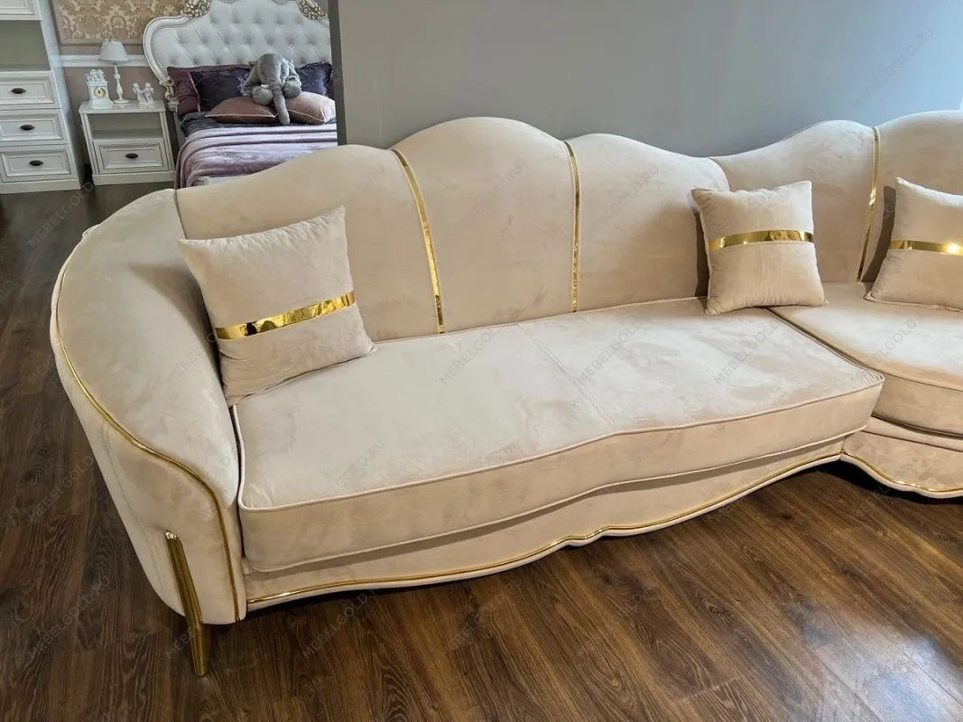 Диван Лара угловой 3-у-2 бежевый золото | изображение 7