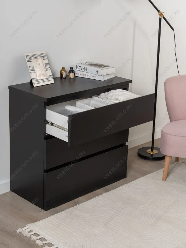 Комод Варма, 3 ящика, 80х78х40 см, шпон натурального дерева, ясень черный | изображение 3