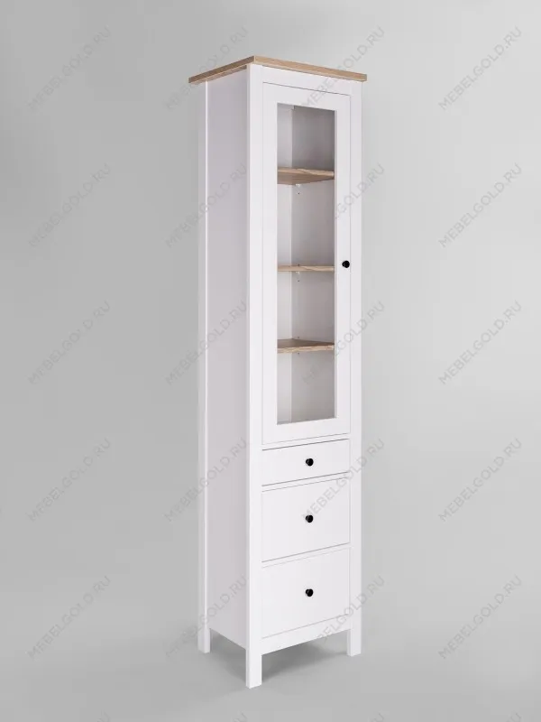 Шкаф с витриной Сага, 50х41х215 см, белый/ясень | изображение 6