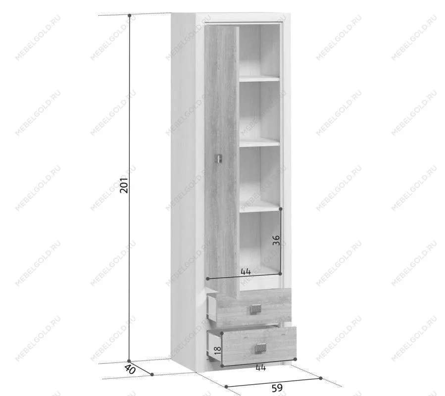 Шкаф Коен REG1D2S ясень снежный | изображение 3