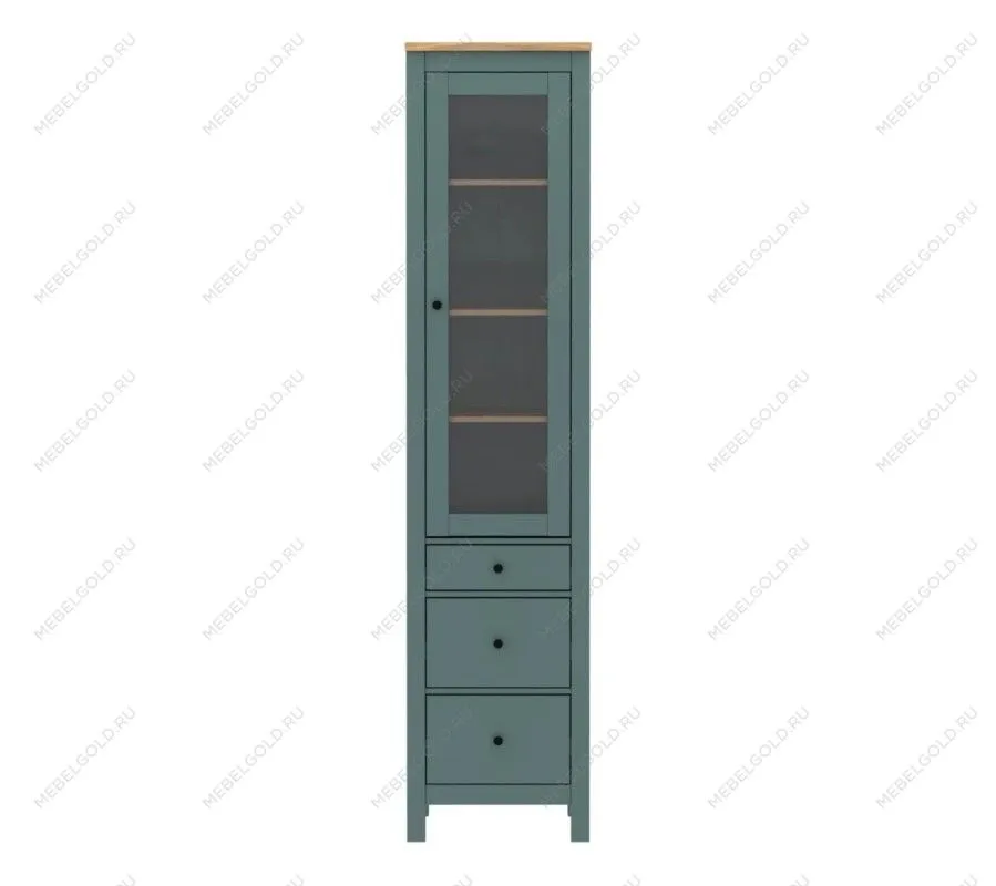 САГА шкаф с витриной 50 темно-бирюзовый/ясень | изображение 1