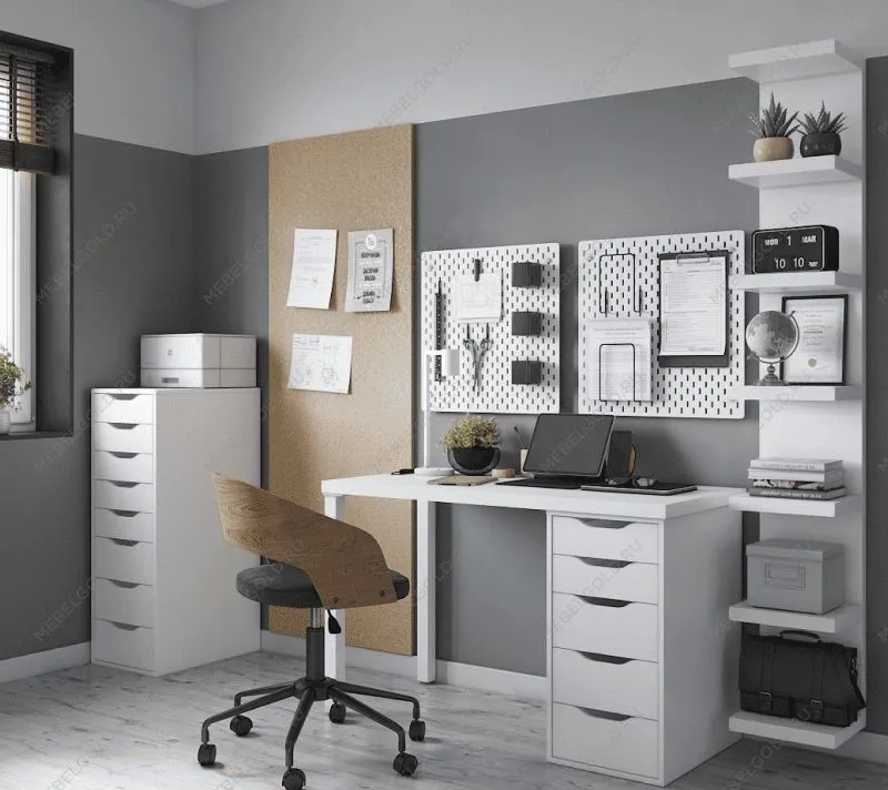 ИНГАР стол письменный ИКЕА / IKEA белый, 140x75, с одной тумбой | изображение 3