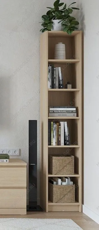 Стеллаж Варма, 6 полок, 38х198х28 см, шпон, дуб беленый | изображение 1