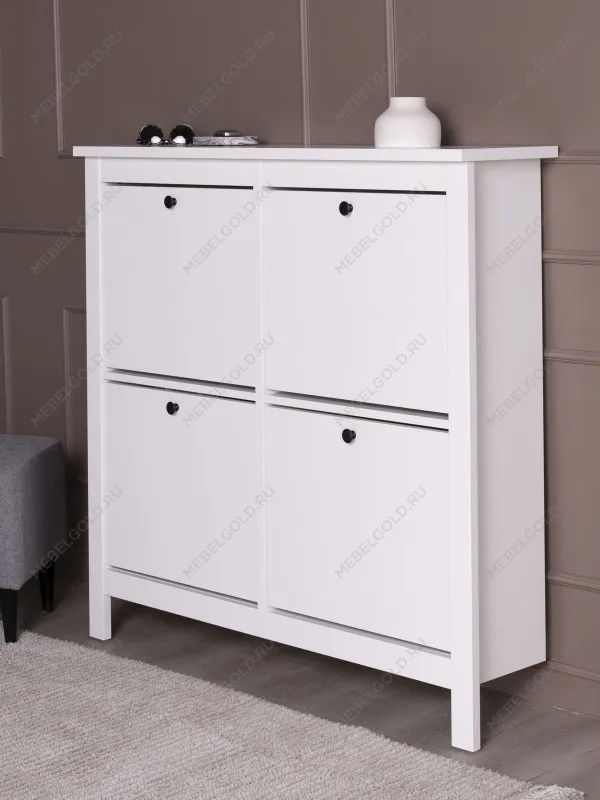 Обувница Сага с 4 откидными ящиками 113х108 белая | изображение 1