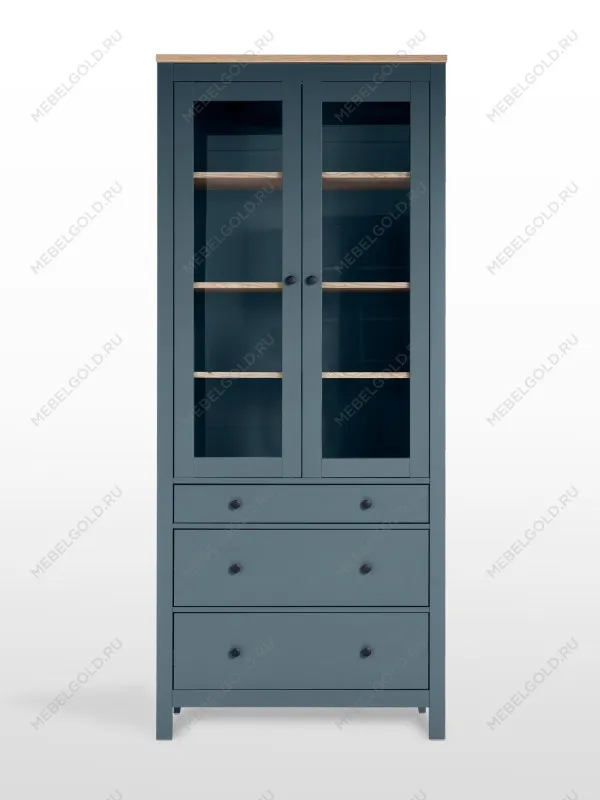 Шкаф с витриной Сага, 90х41х215 см, темно-бирюзовый/ясень | изображение 8