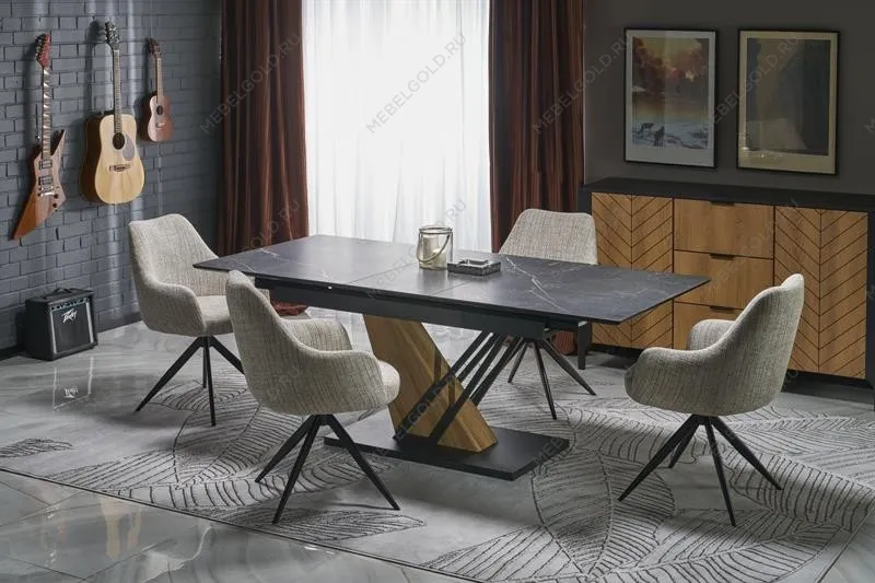 Стол обеденный Halmar VOLANT 160 (черный мрамор/дуб золотой)