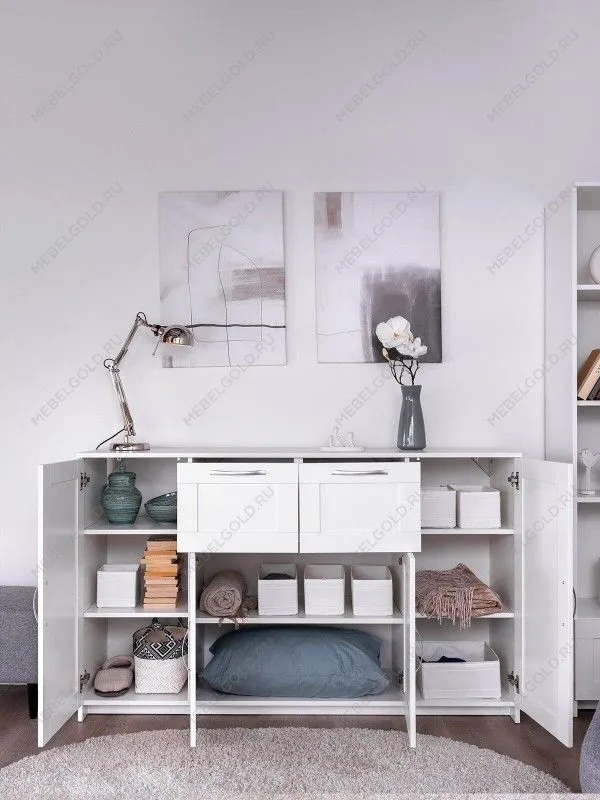 Тумба Сириус, 4 двери и 2 ящика, 156х41х95 см, белая | изображение 1