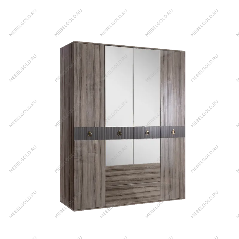 Шкаф 4-х дверный с зеркалом, с ящиками Римини СОЛО (Орех империя/Золото) РМШ1/41(s)