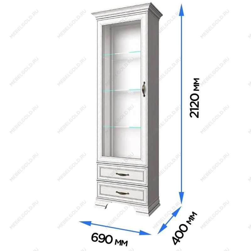 Шкаф с витриной Тиффани 1V2S вудлайн кремовый | изображение 2