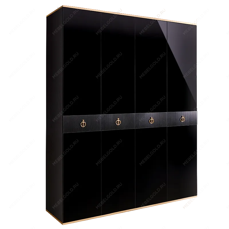 Шкаф 4-х дверный Римини СОЛО (Черный/Золото) РМШ2/4(s)