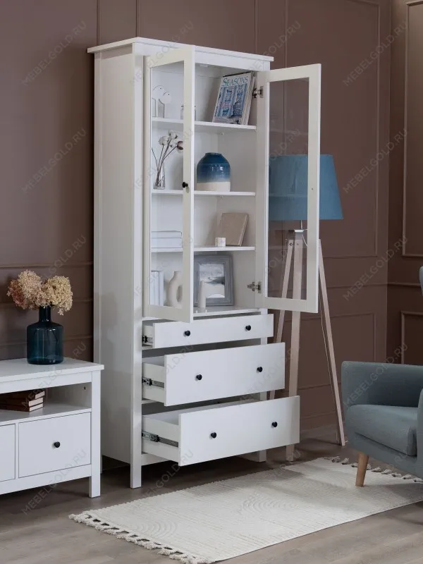 Шкаф с витриной Сага, 90х41х215 см, белый | изображение 2