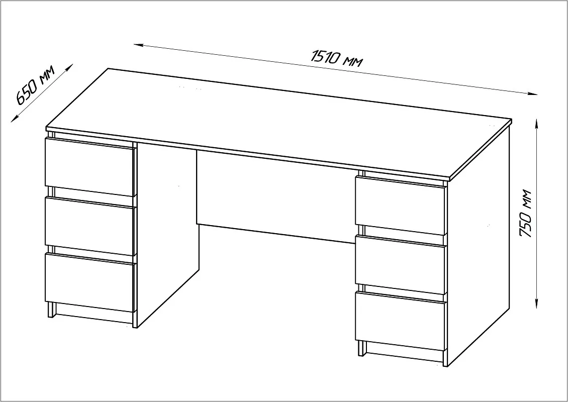 Стол письменный Кастор, 6 ящиков, 151х65х75 см, белый | изображение 9