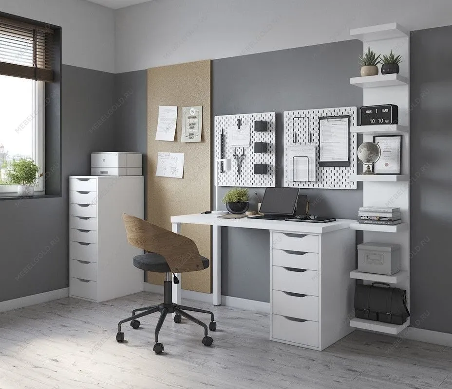 ИНГАР стол письменный ИКЕА / IKEA белый, 140x75, с одной тумбой | изображение 4