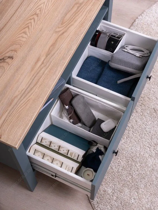 Тумба Сага, 2 ящика, 91х42х63 см, темно-бирюзовая/ясень | изображение 2