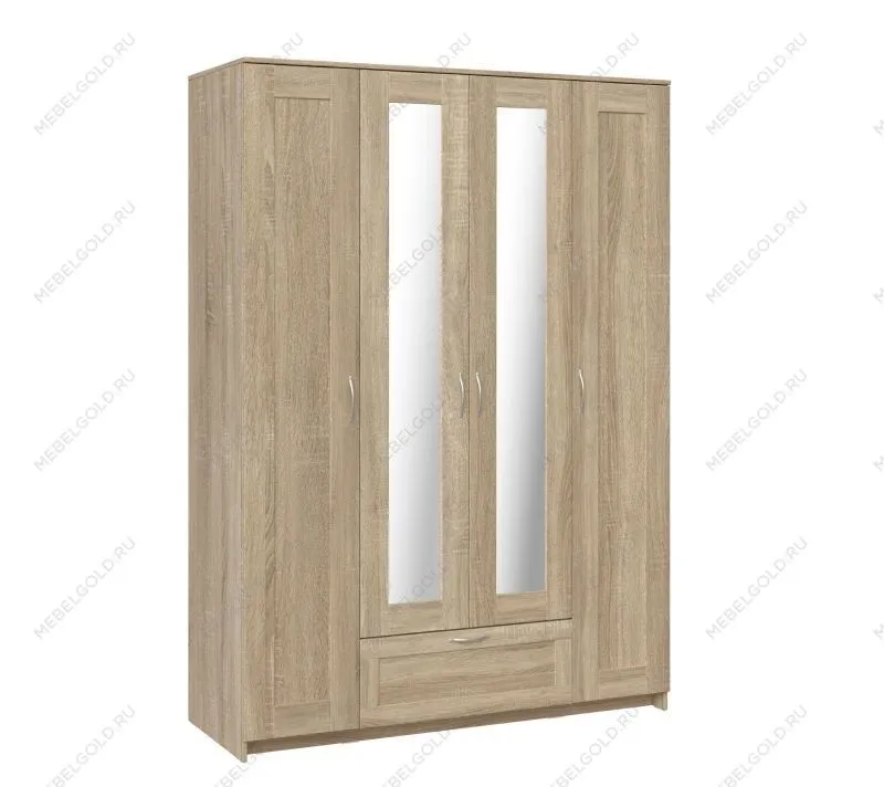 БРИМНЭС / СИРИУС Шкаф четырёхдверный ИКЕА / IKEA с одним выдвижным ящиком и двумя зеркалами, Дуб Сонома | изображение 3