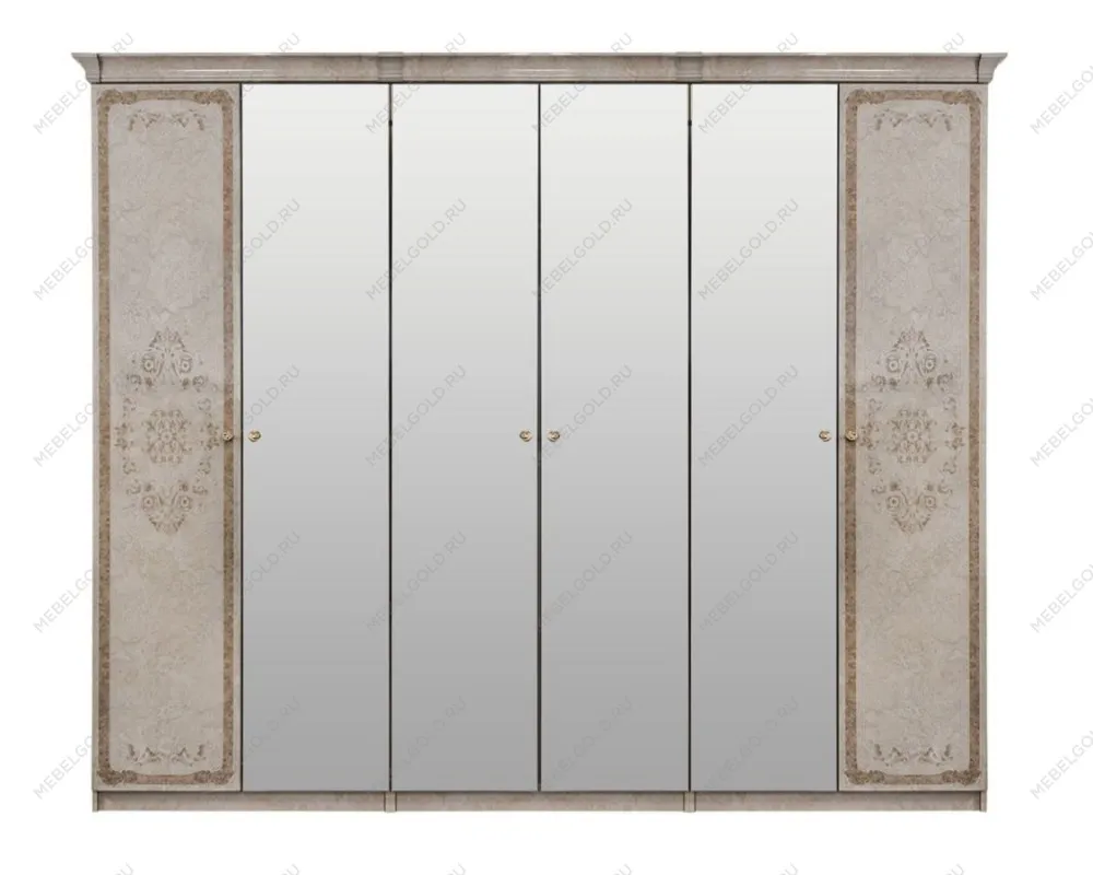 Шкаф Патрисия 6-дверный (2+2+2) с зеркалом крем корень глянец | изображение 1