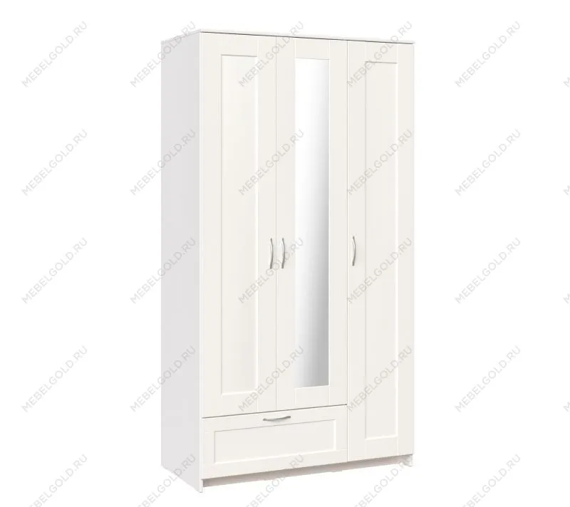 БРИМНЭС / СИРИУС Шкаф трёхдверный ИКЕА / IKEA белый с одним выдвижным ящиком и зеркалом | изображение 3