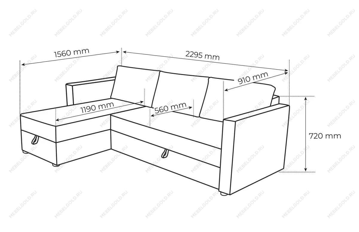 Диван-кровать ВАЛО, 230х91х72 см, короткий подлокотник, мятно-серый | изображение 7