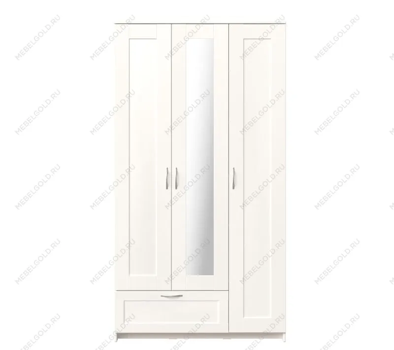 БРИМНЭС / СИРИУС Шкаф трёхдверный ИКЕА / IKEA белый с одним выдвижным ящиком и зеркалом | изображение 1